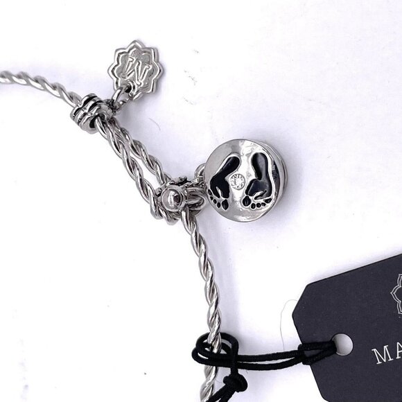 Magnolia and Vine Footprints Charm Bracelet Silver Tone Toggle Closure - Picture 3 of 6